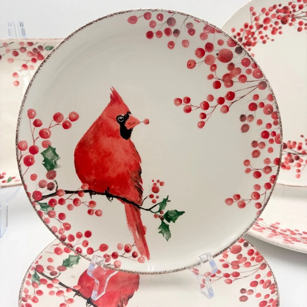 Potters Studio Cardinal Berry Holiday Serving Platter Dinner Plates Christmas